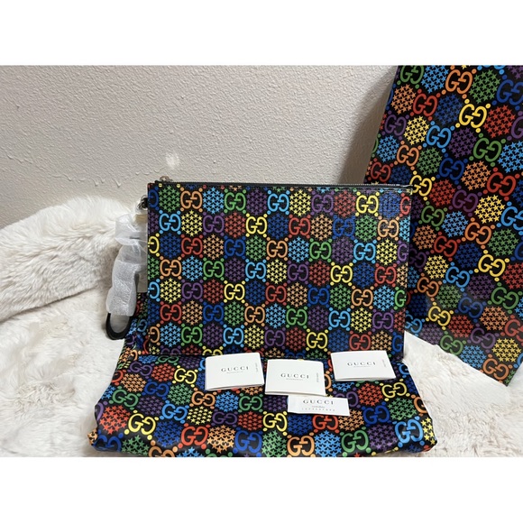 New Gucci GG Supreme Monogram Psychedelic Portfolio Pouch clutch wristlet bag - Picture 5 of 11